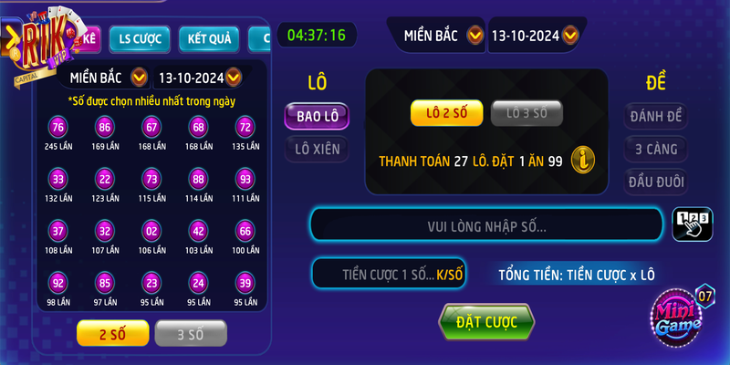 Con số chọn trùng với kết quả cuối cùng trả về thì sẽ nhận được phần thưởng