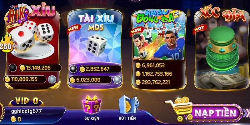 Giao diện trong cổng game Rikvip rất đẹp mắt
