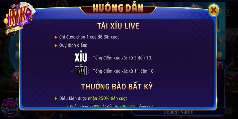 Luật chơi tài xỉu Rikvip không có sự khác biệt so với hình thức truyền thống