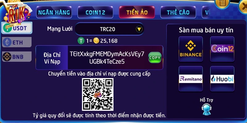 Nạp tiền Rikvip hỗ trợ game thủ nhiều phương thức tiện lợi