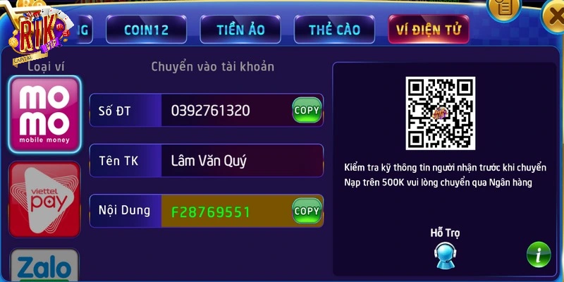 Nạp tiền vào cổng game qua ví điện tử rất nhanh chóng